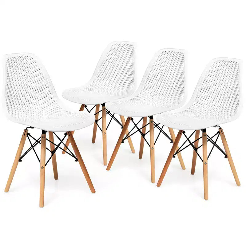 Costway Lot de 4 chaises en plastique ajourées avec pieds en bois style moderne du milieu du siècle
