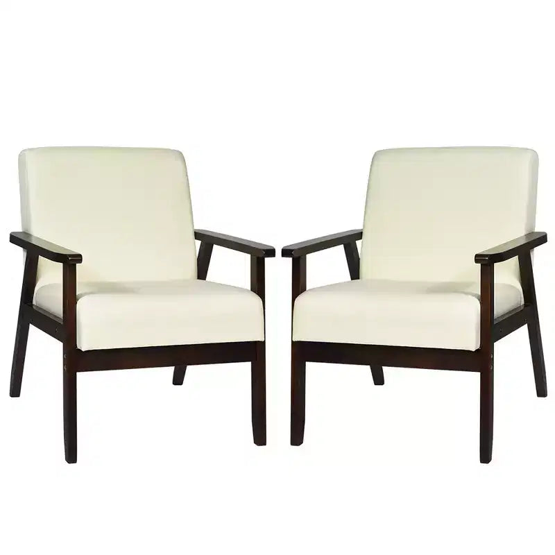 Costway Set of 2 Fabric Accent Armchair Solid Wood Upholstered Lounge Chair Yellow\Beige\Grey\ Orange\Blue\Grey