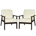 Costway Set of 2 Fabric Accent Armchair Solid Wood Upholstered Lounge Chair Yellow\Beige\Grey\ Orange\Blue\Grey