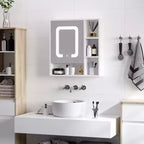 Armoire de toilette kleankin avec éclairage LED et miroir, meuble de rangement mural pour salle de bain avec interrupteur tactile variateur et chargement USB, blanc