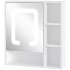 Armoire de toilette kleankin avec éclairage LED et miroir, meuble de rangement mural pour salle de bain avec interrupteur tactile variateur et chargement USB, blanc