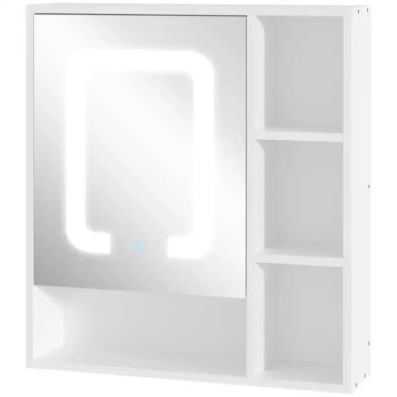 Armoire de toilette kleankin avec éclairage LED et miroir, meuble de rangement mural pour salle de bain avec interrupteur tactile variateur et chargement USB, blanc