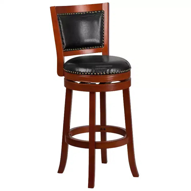 Merrick Lane Amara Series Wooden Stool with Open Panel Back with Faux Leather Accent and Seat