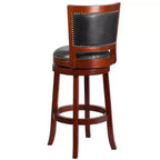 Merrick Lane Amara Series Wooden Stool with Open Panel Back with Faux Leather Accent and Seat