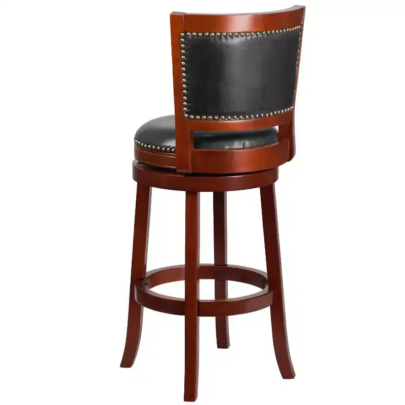 Merrick Lane Amara Series Wooden Stool with Open Panel Back with Faux Leather Accent and Seat