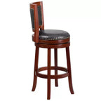 Merrick Lane Amara Series Wooden Stool with Open Panel Back with Faux Leather Accent and Seat