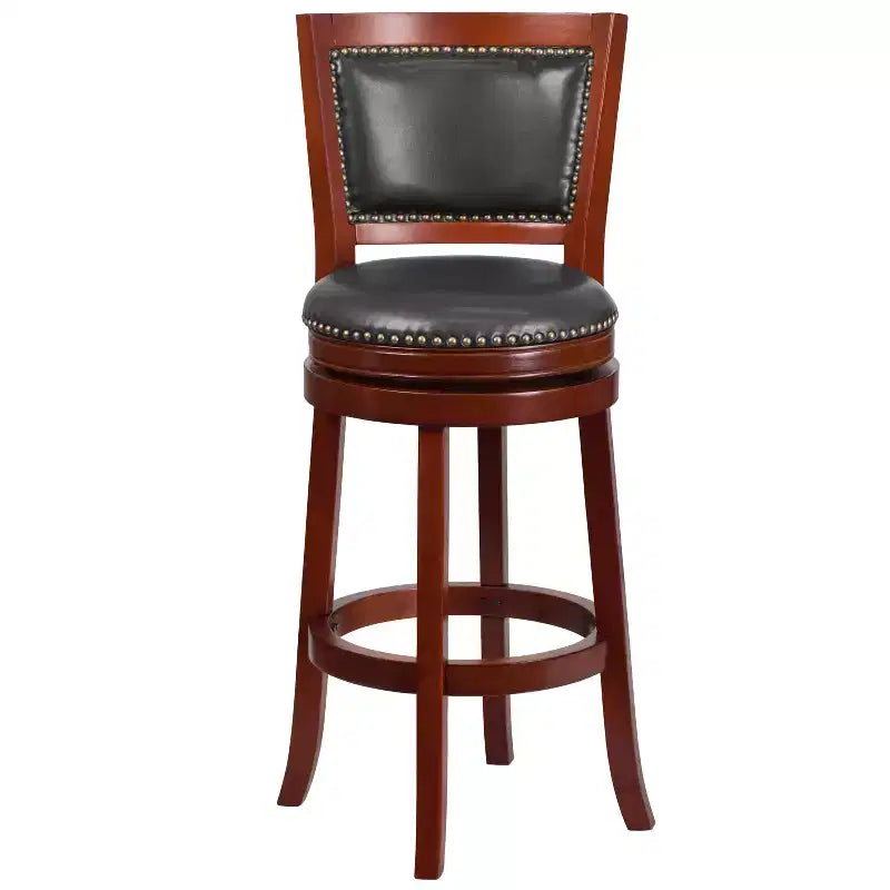 Merrick Lane Amara Series Wooden Stool with Open Panel Back with Faux Leather Accent and Seat