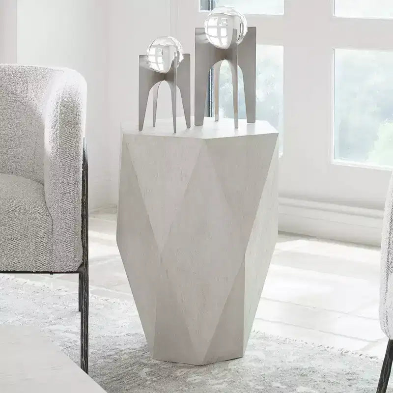 Table d'appoint géométrique Uttermost Modern White Ceruse 18 1/2 x 17 pour salon, chambre à coucher, chevet, entrée, bureau