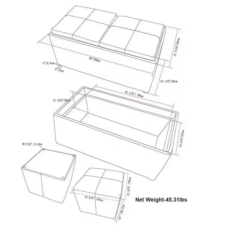 Lot de 5 poufs/bancs de rangement Franklin effet vieilli - WyndenHall