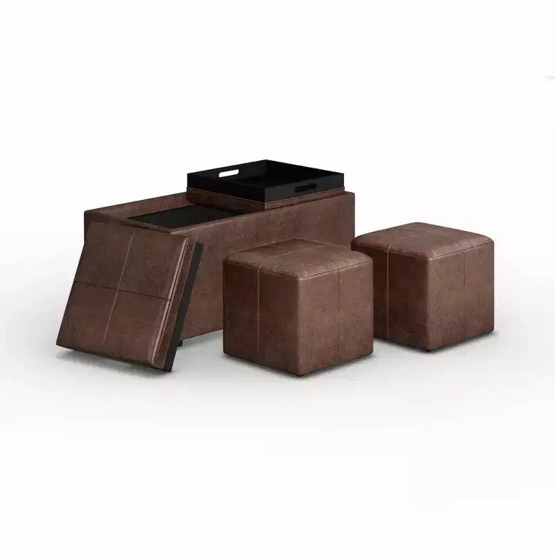 Lot de 5 poufs/bancs de rangement Franklin effet vieilli - WyndenHall