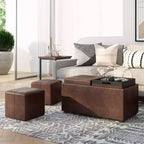 Lot de 5 poufs/bancs de rangement Franklin effet vieilli - WyndenHall