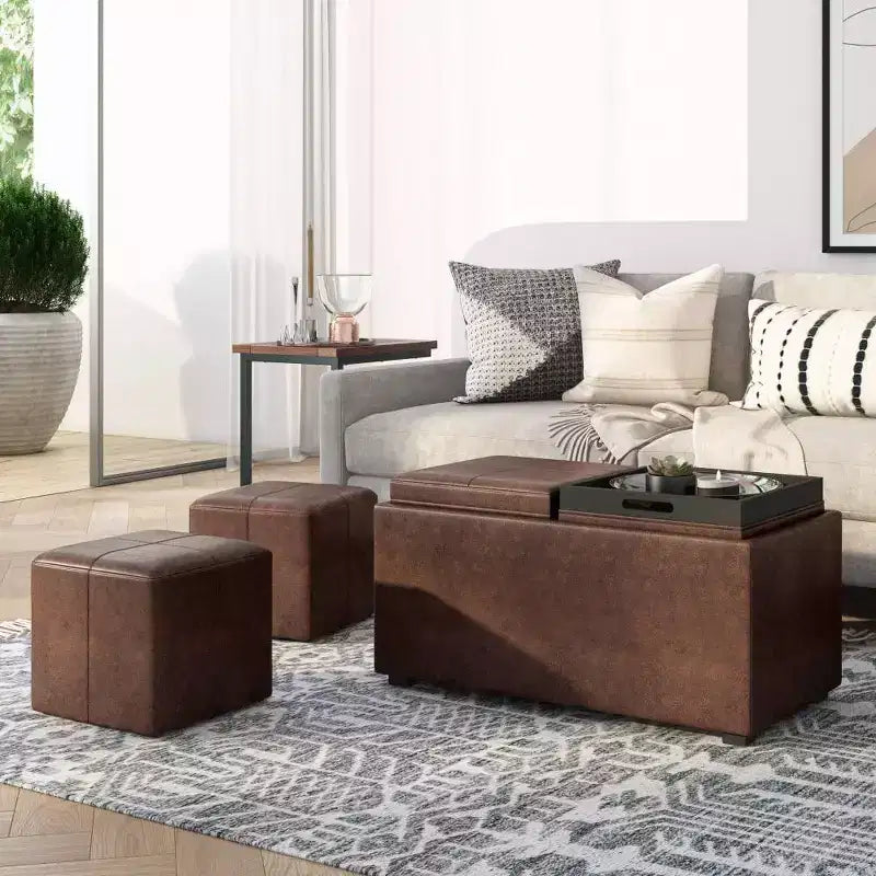 Lot de 5 poufs/bancs de rangement Franklin effet vieilli - WyndenHall