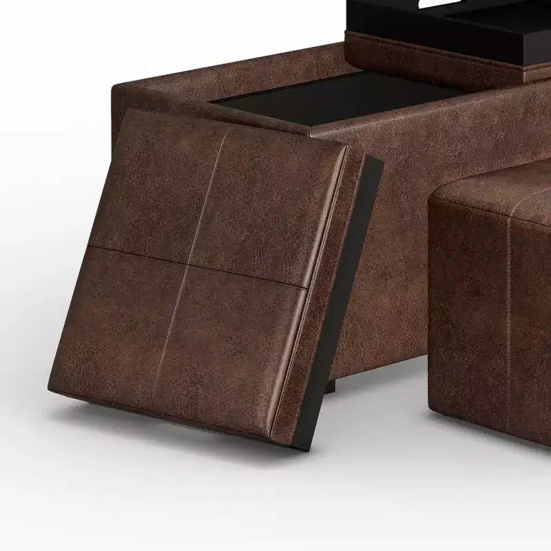 Lot de 5 poufs/bancs de rangement Franklin effet vieilli - WyndenHall