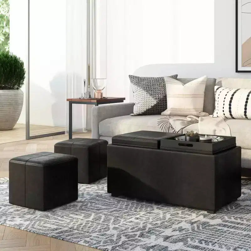 5pc Franklin Storage Ottoman and benches Distressed - WyndenHall