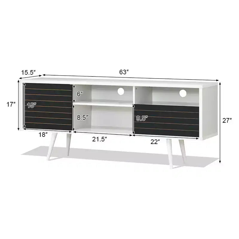 Meuble TV/Console moderne Costway, 3 étagères, tiroir de rangement, pieds évasés, noir/blanc