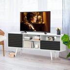 Meuble TV/Console moderne Costway, 3 étagères, tiroir de rangement, pieds évasés, noir/blanc
