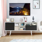 Meuble TV/Console moderne Costway, 3 étagères, tiroir de rangement, pieds évasés, noir/blanc