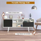Meuble TV/Console moderne Costway, 3 étagères, tiroir de rangement, pieds évasés, noir/blanc