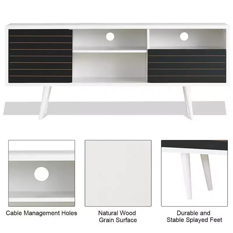 Meuble TV/Console moderne Costway, 3 étagères, tiroir de rangement, pieds évasés, noir/blanc