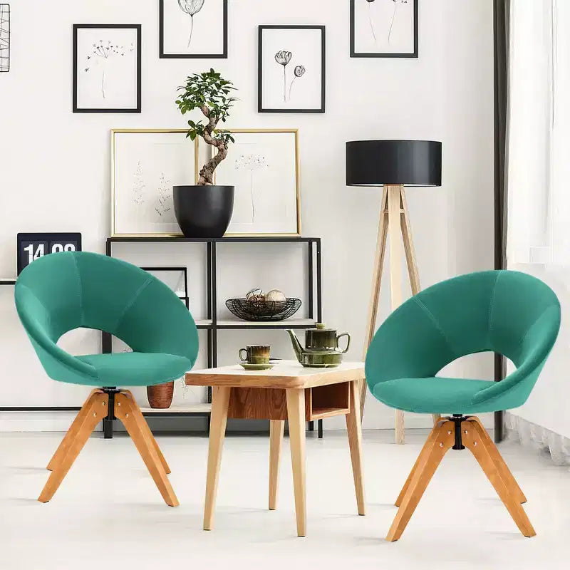 Costway Set of 2 Swivel Accent Chair Modern Velvet Vanity Chair w/ Wood Legs