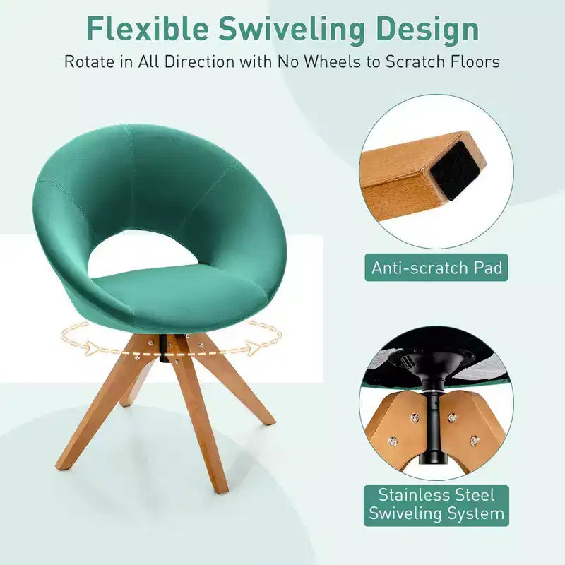 Costway Set of 2 Swivel Accent Chair Modern Velvet Vanity Chair w/ Wood Legs