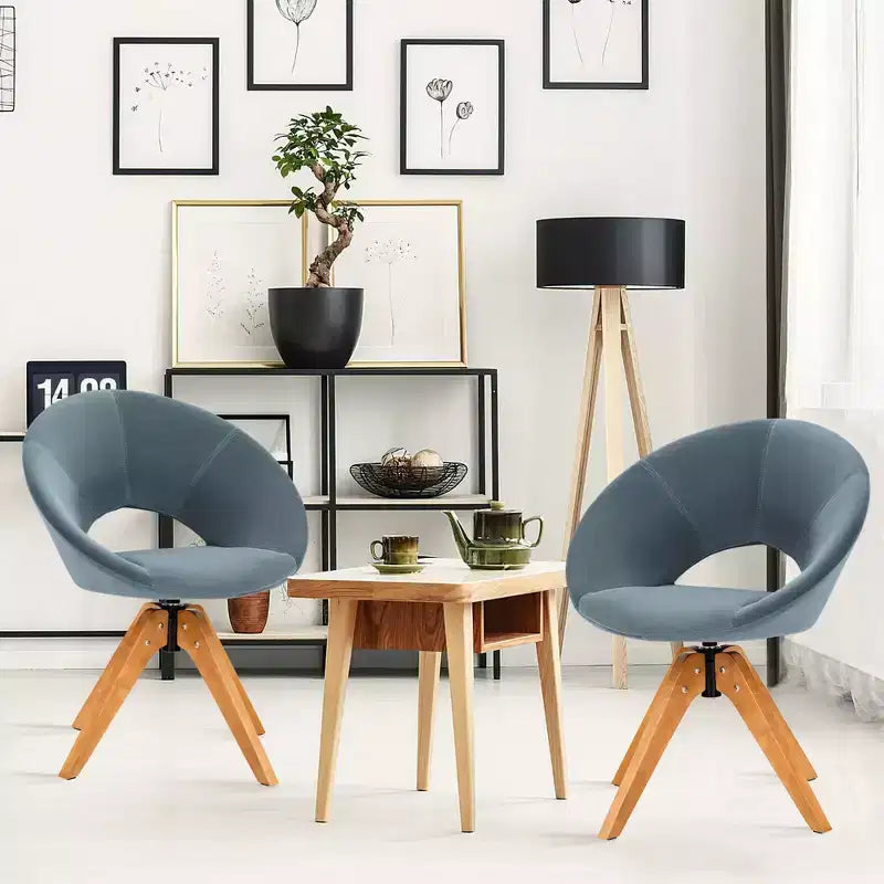 Costway Set of 2 Swivel Accent Chair Modern Velvet Vanity Chair w/ Wood Legs