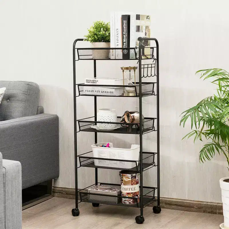 Costway 5 Tier Storage Rack Trolley Cart Home Kitchen Organizer Utility Baskets Black
