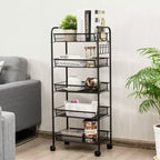 Costway 5 Tier Storage Rack Trolley Cart Home Kitchen Organizer Utility Baskets Black