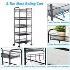 Costway 5 Tier Storage Rack Trolley Cart Home Kitchen Organizer Utility Baskets Black