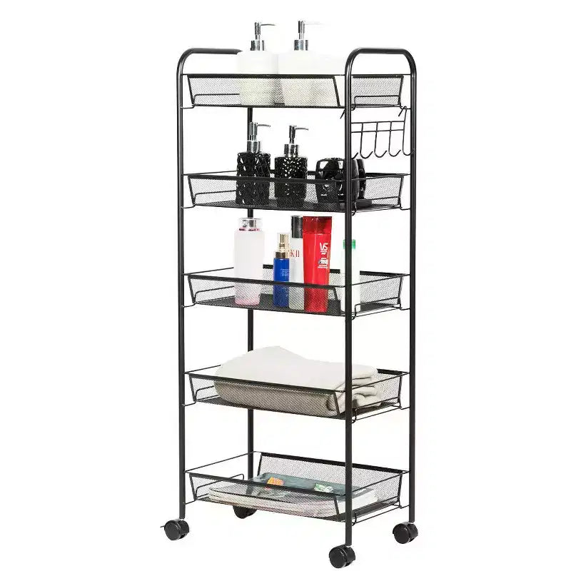 Costway 5 Tier Storage Rack Trolley Cart Home Kitchen Organizer Utility Baskets Black