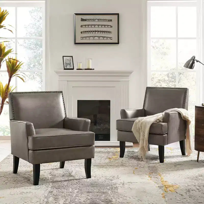 Set of 2 Wooden Upholstered Accent Chair Celadon Armchair| ART OF LIVING DESIGNS