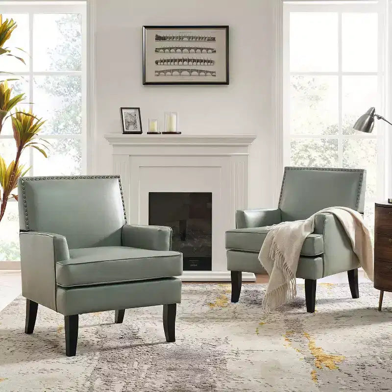 Set of 2 Wooden Upholstered Accent Chair Celadon Armchair| ART OF LIVING DESIGNS