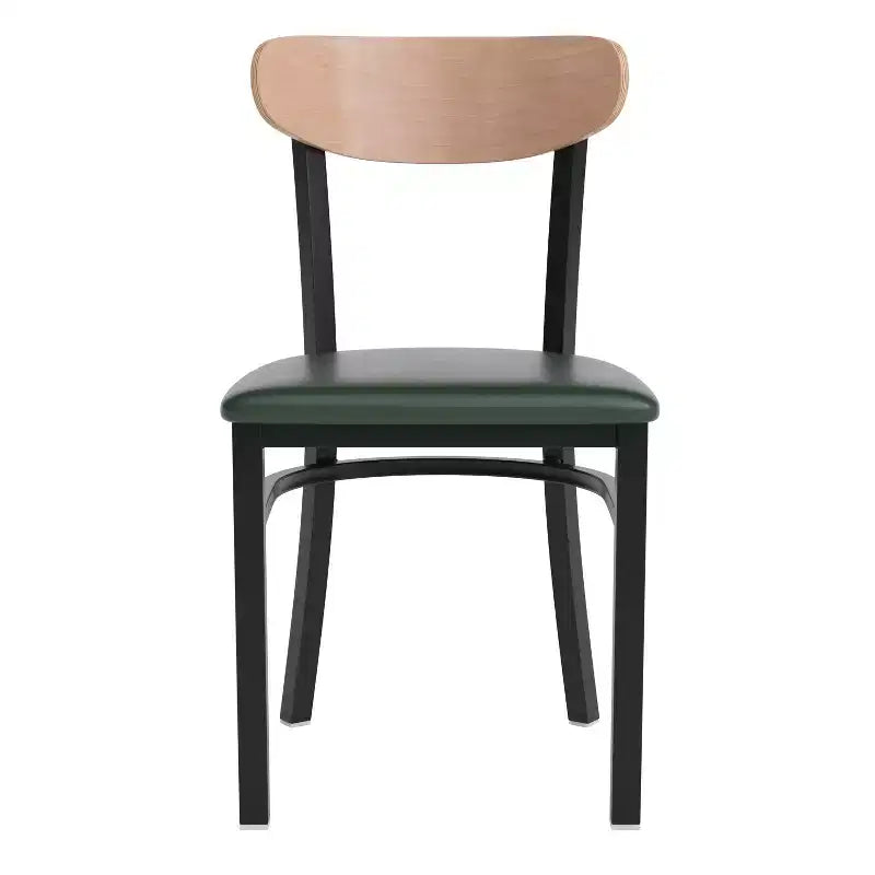 Chaise de salle à manger commerciale Flash Furniture Wright avec cadre en acier de 227 kg de capacité, assise en bois massif et dossier boomerang