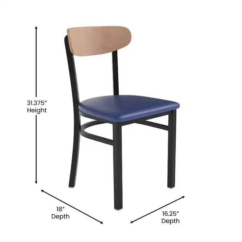 Chaise de salle à manger commerciale Flash Furniture Wright avec cadre en acier de 227 kg de capacité, assise en bois massif et dossier boomerang