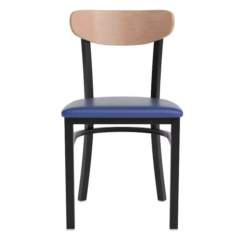 Chaise de salle à manger commerciale Flash Furniture Wright avec cadre en acier de 227 kg de capacité, assise en bois massif et dossier boomerang
