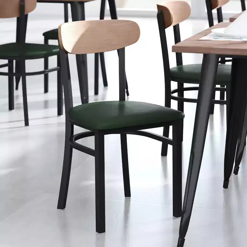 Chaise de salle à manger commerciale Flash Furniture Wright avec cadre en acier de 227 kg de capacité, assise en bois massif et dossier boomerang