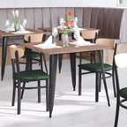 Chaise de salle à manger commerciale Flash Furniture Wright avec cadre en acier de 227 kg de capacité, assise en bois massif et dossier boomerang