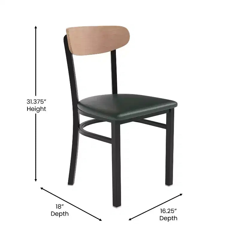 Chaise de salle à manger commerciale Flash Furniture Wright avec cadre en acier de 227 kg de capacité, assise en bois massif et dossier boomerang