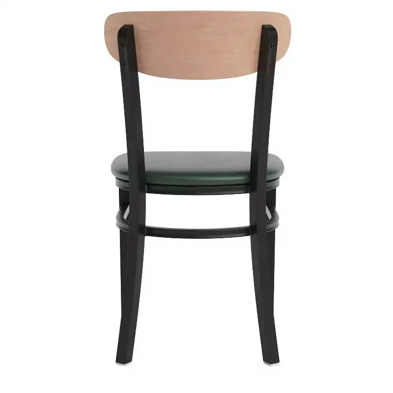Chaise de salle à manger commerciale Flash Furniture Wright avec cadre en acier de 227 kg de capacité, assise en bois massif et dossier boomerang