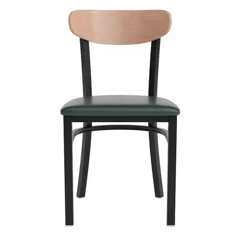 Chaise de salle à manger commerciale Flash Furniture Wright avec cadre en acier de 227 kg de capacité, assise en bois massif et dossier boomerang