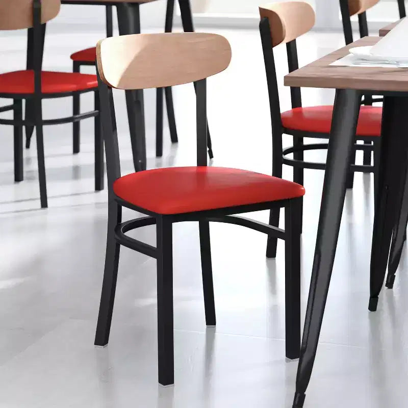 Chaise de salle à manger commerciale Flash Furniture Wright avec cadre en acier de 227 kg de capacité, assise en bois massif et dossier boomerang