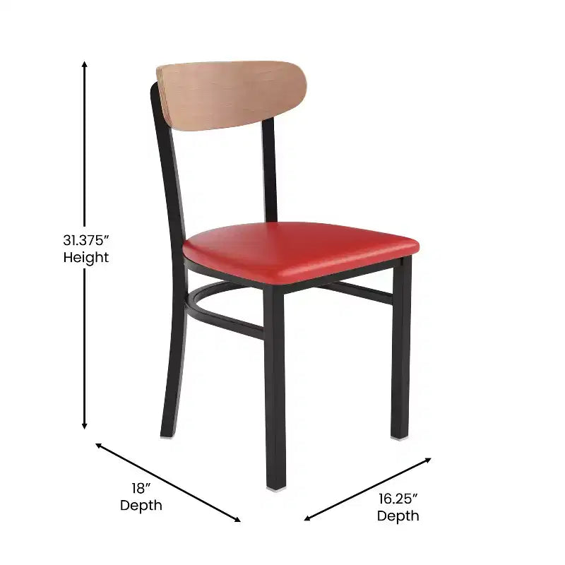 Chaise de salle à manger commerciale Flash Furniture Wright avec cadre en acier de 227 kg de capacité, assise en bois massif et dossier boomerang