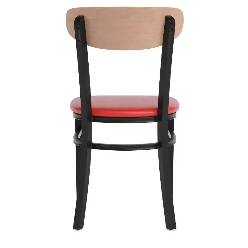 Chaise de salle à manger commerciale Flash Furniture Wright avec cadre en acier de 227 kg de capacité, assise en bois massif et dossier boomerang