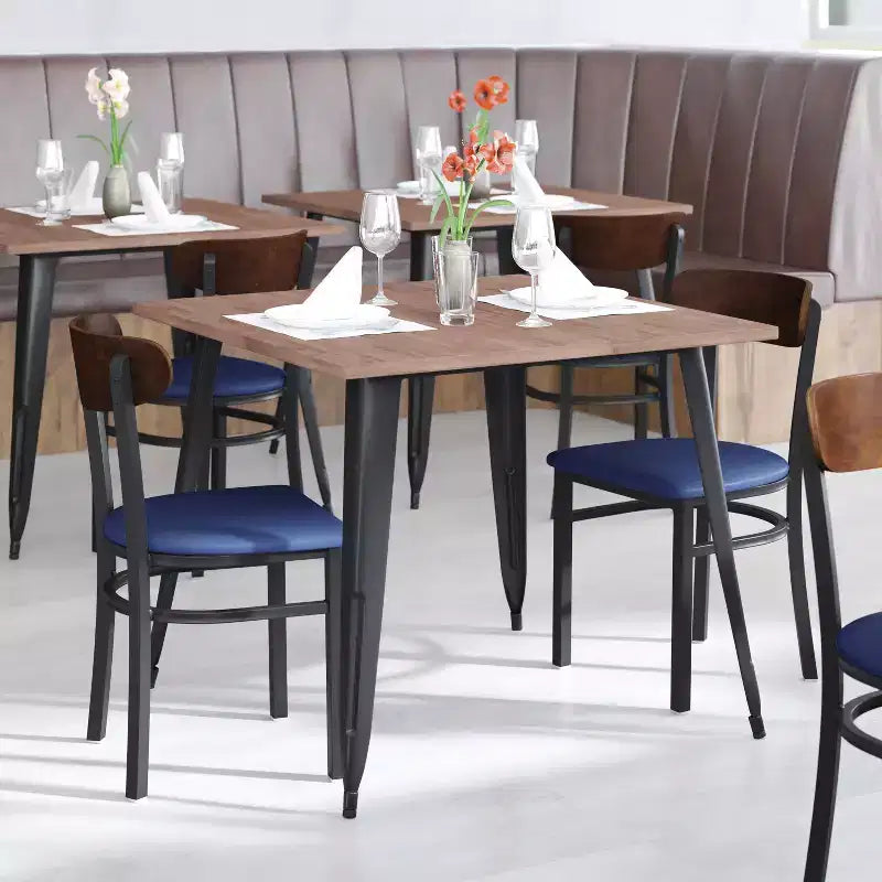 Chaise de salle à manger commerciale Flash Furniture Wright avec cadre en acier de 227 kg de capacité, assise en bois massif et dossier boomerang