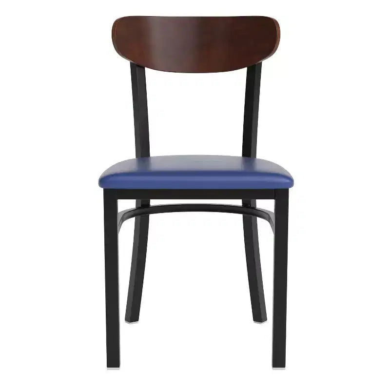 Chaise de salle à manger commerciale Flash Furniture Wright avec cadre en acier de 227 kg de capacité, assise en bois massif et dossier boomerang
