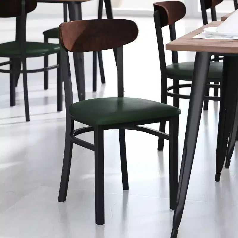 Chaise de salle à manger commerciale Flash Furniture Wright avec cadre en acier de 227 kg de capacité, assise en bois massif et dossier boomerang