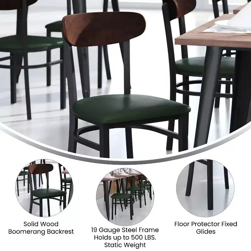 Chaise de salle à manger commerciale Flash Furniture Wright avec cadre en acier de 227 kg de capacité, assise en bois massif et dossier boomerang