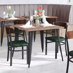 Chaise de salle à manger commerciale Flash Furniture Wright avec cadre en acier de 227 kg de capacité, assise en bois massif et dossier boomerang