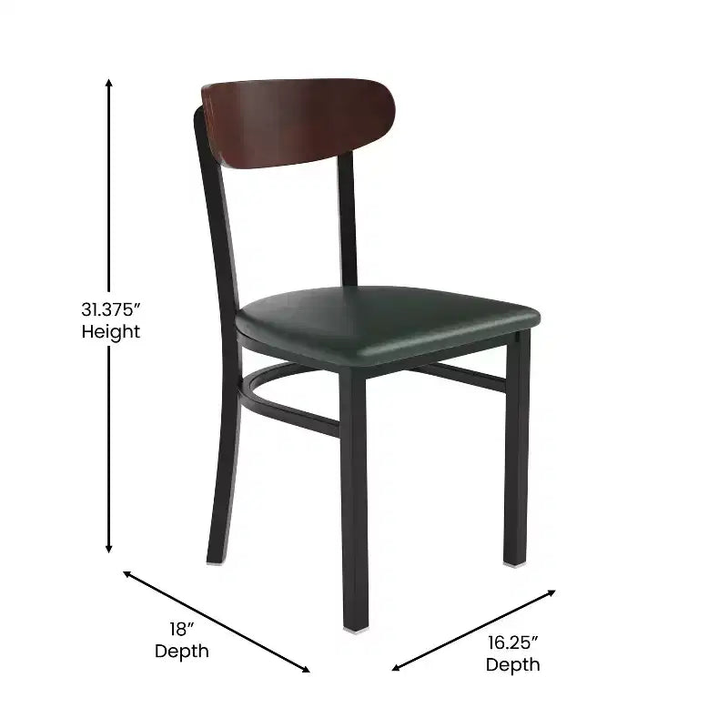 Chaise de salle à manger commerciale Flash Furniture Wright avec cadre en acier de 227 kg de capacité, assise en bois massif et dossier boomerang