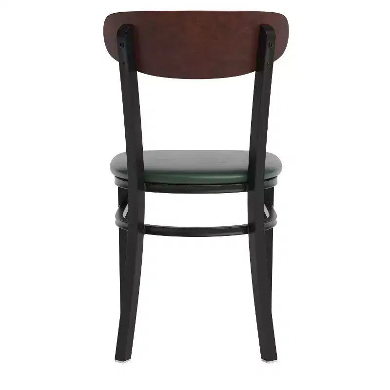 Chaise de salle à manger commerciale Flash Furniture Wright avec cadre en acier de 227 kg de capacité, assise en bois massif et dossier boomerang